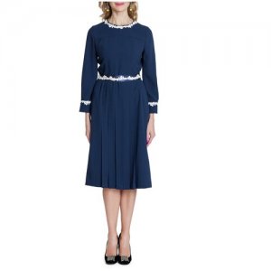 Платье классическое плиссе с вышивкой синее, 44-46 Iya Yots. Цвет: синий