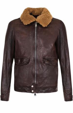 Кожаная куртка с меховой отделкой Delan. Цвет: коричневый