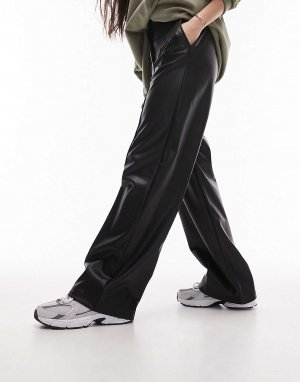 Черные плиссированные широкие брюки из искусственной кожи папа Topshop. Цвет: черный
