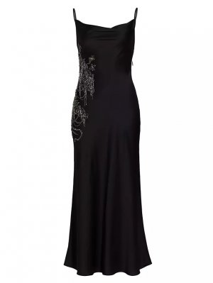 Атласное платье с открытой спиной и бисером, черный Jason Wu Collection
