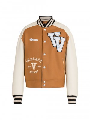 Кожаная куртка-блузон с нашивкой-логотипом , белый Versace