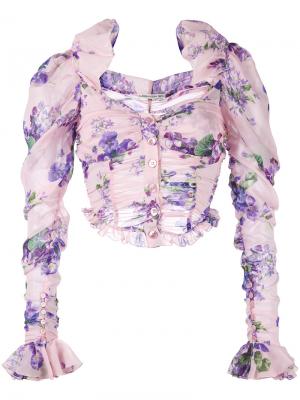 Укороченная блузка с цветочным узором Alessandra Rich. Цвет: розовый и фиолетовый
