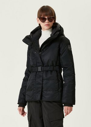 Черное пальто с капюшоном Canada Goose. Цвет: черный