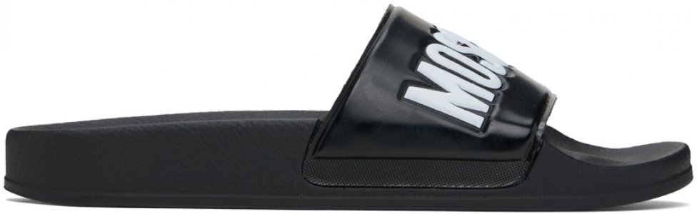 Черные резиновые шлепанцы для бассейна с логотипом Moschino