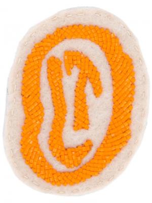 Заплатка на липучке с логотипом из бусин Olympia Le-Tan. Цвет: жёлтый и оранжевый