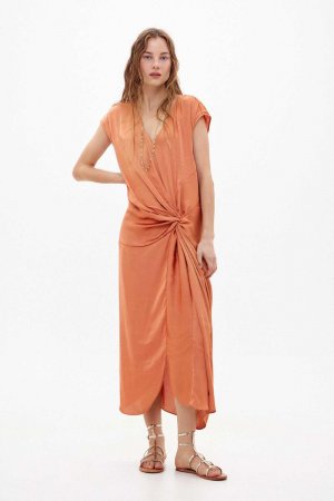 Флора. Атласное платье миди , оранжевый Hoss Intropia