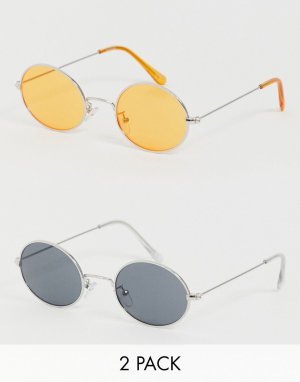 Набор из 2 солнцезащитных очков в серебристой овальной оправе с оранжевыми и дымчатыми стеклами -Мульти ASOS DESIGN