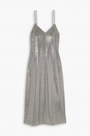 Платье-комбинация миди Lita из эластичного джерси с пайетками, серебро Dodo Bar Or
