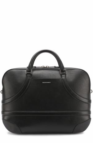 Кожаная сумка для ноутбука с плечевым ремнем Alexander McQueen. Цвет: черный