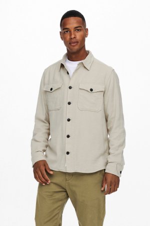 Рубашка с длинными рукавами обычного кроя застегивается на пуговицы , серый Only & Sons
