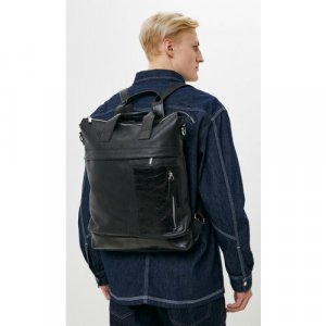 Рюкзак 21С1037КЧД, натуральная кожа, отделение для ноутбука, вмещает А4, внутренний карман, черный Igermann. Цвет: черный