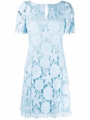 Платье с короткими рукавами и цветочным кружевом Marchesa Notte. Цвет: синий