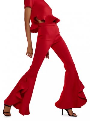 Расклешенные брюки из атласной блузки , красный Cynthia Rowley