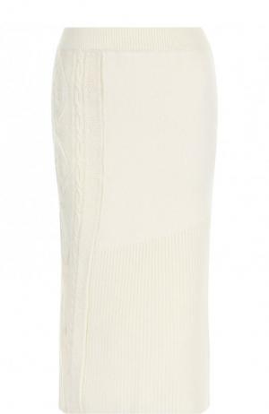 Шерстяная юбка-миди фактурной вязки Yohji Yamamoto. Цвет: белый