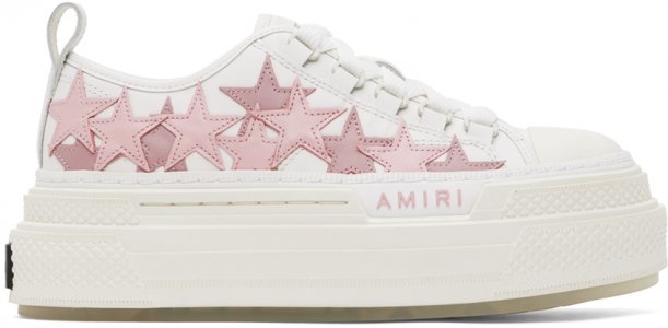 Белые кроссовки со звездами на платформе Amiri