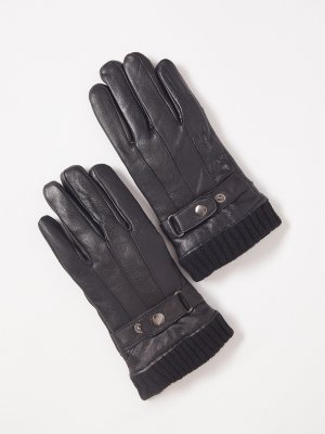 Тёплые кожаные перчатки zolla. Цвет: черный