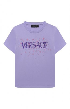 Хлопковая футболка Versace. Цвет: сиреневый