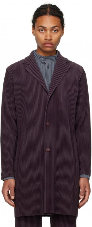 Пурпурное однобортное пальто HOMME PLISSe ISSEY MIYAKE Plissé
