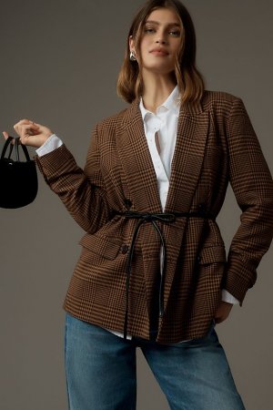 Двубортный пиджак Eblazero, коричневый мотив Essentiel Antwerp