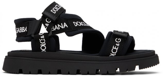 Детские черные сандалии из репсовой ткани Черный/Белый Dolce&Gabbana