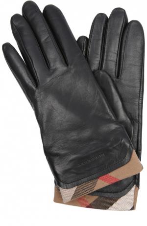 Кожаные перчатки с отделкой из клетчатого текстиля Burberry. Цвет: черный