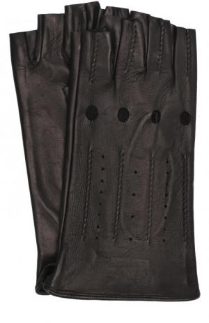 Кожаные митенки с перфорацией Sermoneta Gloves. Цвет: черный