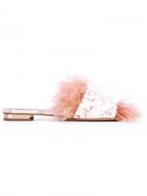 Мюли с перьями и принтом фламинго Gianna Meliani. Цвет: белый