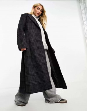 Элегантное структурированное пальто из смесовой шерсти Delila в темно-серую клетку Weekday