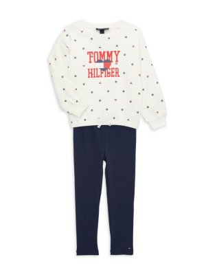 Комплект из 2 предметов: свитшот и леггинсы с цветочным логотипом для маленькой девочки , цвет White Multi Tommy Hilfiger