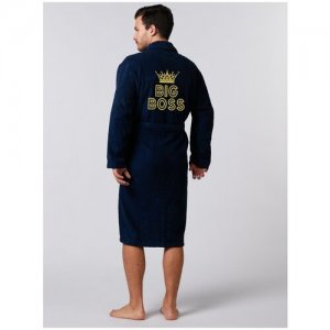 Халат мужской махровый банный с вышивкой BIG BOSS/ 54-56 Люкс. Цвет: золотистый/синий