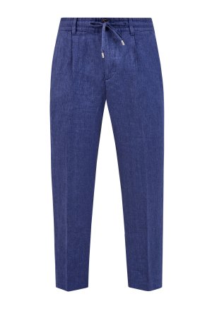 Льняные брюки с заложенными складками и эластичным поясом CORTIGIANI. Цвет: синий