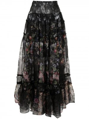 Шелковая юбка с завышенной талией и цветочным принтом Camilla. Цвет: черный
