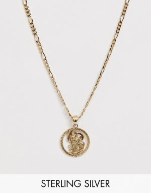 Золотистая серебряная цепочка с медальоном Св. Христофор Chained & Able. Цвет: золотой