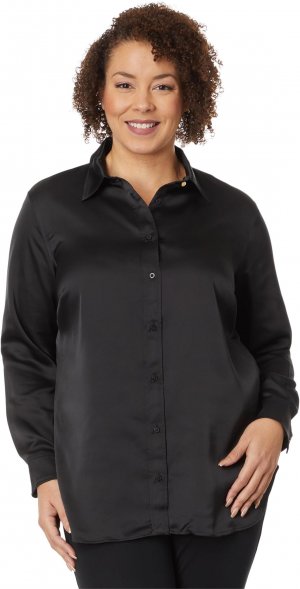 Атласная рубашка из шармеза больших размеров, черный Lauren Ralph