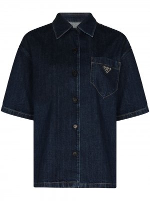 Джинсовая рубашка с логотипом Prada. Цвет: синий