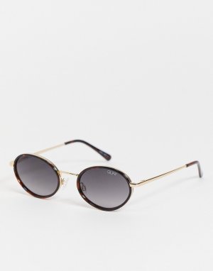 Круглые солнцезащитные очки с золотистой оправой и черными стеклами Quay Line Up-Коричневый цвет Eyewear Australia