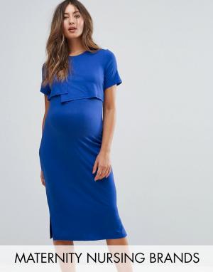 Облегающее платье миди для кормящих мам & You. Цвет: синий
