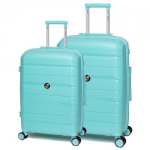 Комплект чемоданов на колесах мятного цвета с расширением L + M Ambassador. Цвет: синий/бирюзовый/голубой