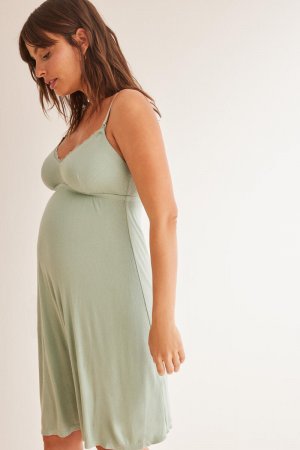 Зеленая ночная рубашка для беременных на бретелях в рубчик. Women'secret, зеленый Women'Secret