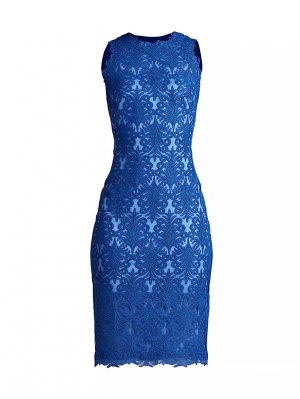 Платье-футляр из кружева со шнуровкой , синий Tadashi Shoji