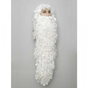 Парик и борода комплект, Дед Мороз. длинная 1 метр. Diamond. Цвет: белый/white