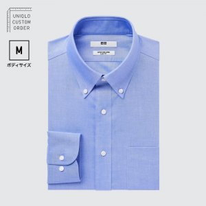 Рубашка UNIQLO Non-iron приталенного кроя с воротником на пуговицах M, синий