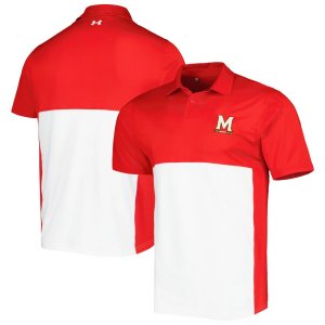 Мужская красная/белая рубашка-поло Maryland Terrapins Green Blocked Performance Polo Under Armour