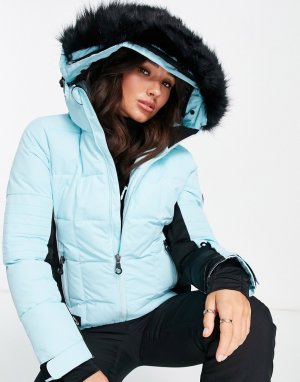 Голубая утепленная горнолыжная куртка с отстегивающимся капюшоном отделкой искусственным мехом Luna-Голубой Surfanic
