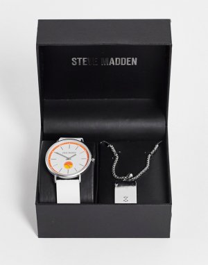 Подарочный набор из наручных часов и ожерелья белого серебристого цветов -Серебристый Steve Madden