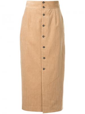 Вельветовая юбка с высокой талией Cityshop. Цвет: коричневый