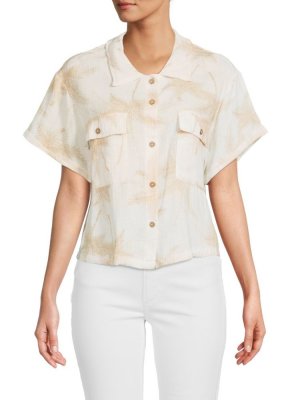 Укороченная рубашка с принтом пальмы , цвет Sand White Vintage Havana