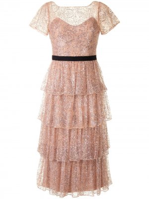 Ярусное платье с блестками Marchesa Notte. Цвет: коричневый