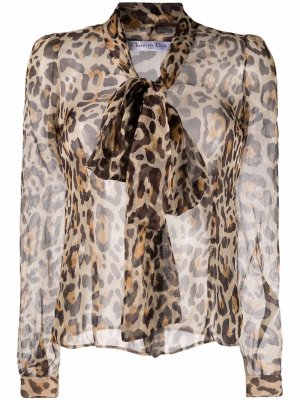 Шелковая блузка 2010-го года с леопардовым принтом Christian Dior. Цвет: коричневый