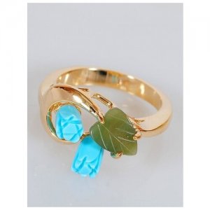 Кольцо помолвочное , нефрит, бирюза, размер 18, зеленый, бирюзовый Lotus Jewelry. Цвет: зеленый/бирюзовый